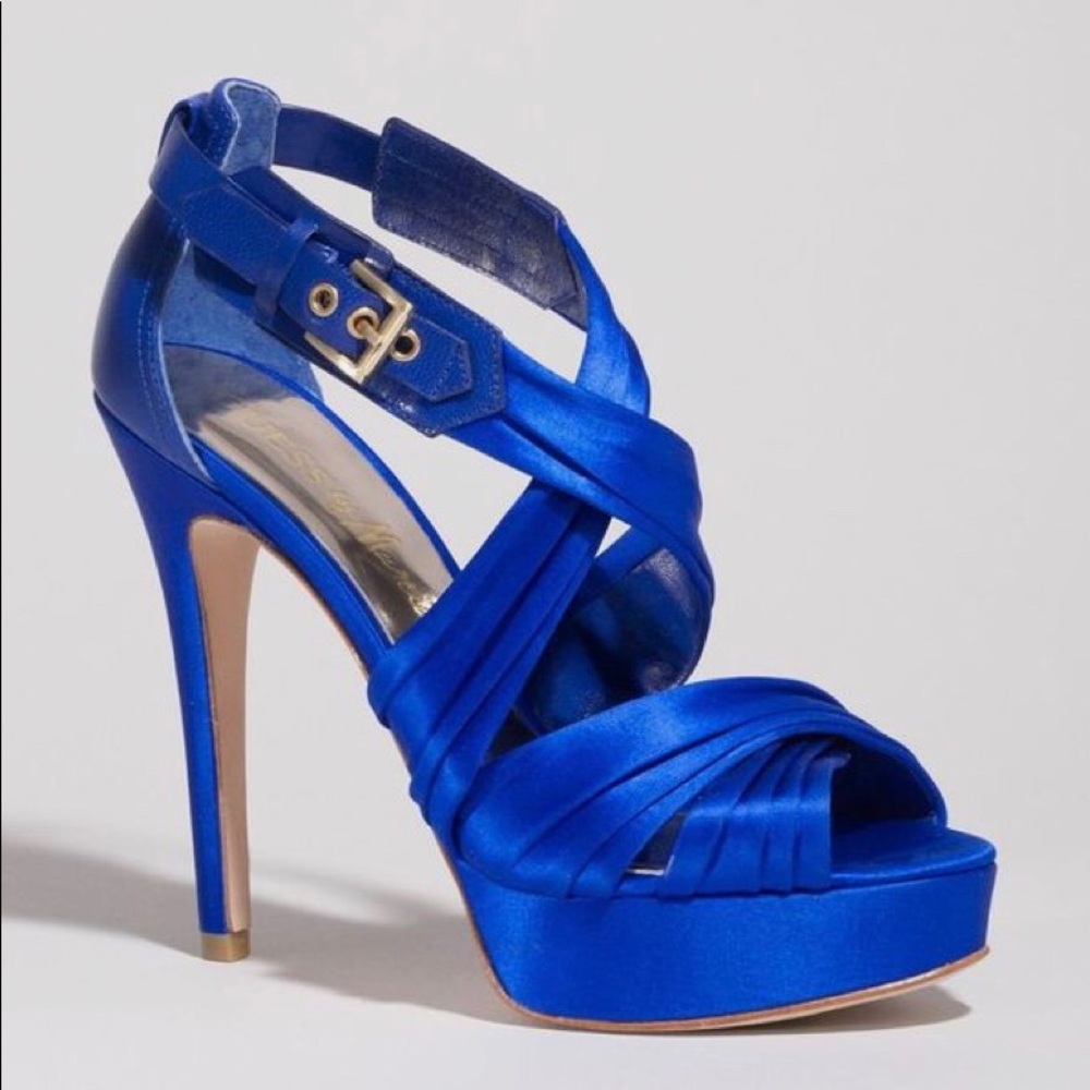 Satin Electric Blue Marciano Heels - Picture 2 of 5